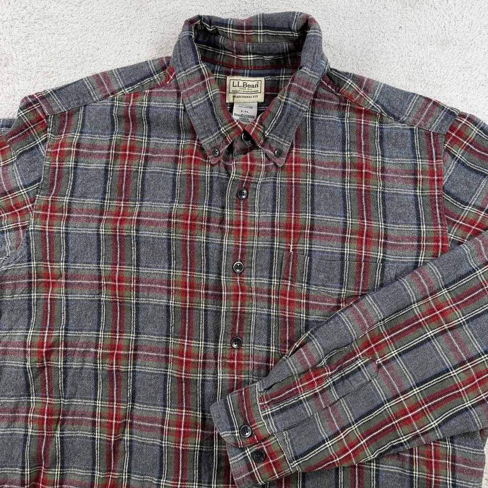 LL Bean Flannel Mens LT Red Plaid Traditional Fit Button Down Long Sleeve Shirt